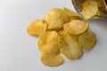 Heap of potato crinkle chips isolated on white background with copy space Royalty Free Stock Photo