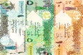 Heap of qatari riyal bank notes background Royalty Free Stock Photo