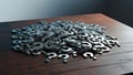 Heap of Question Marks on Table, Concept Representing Confusion, Questions, or Solutions