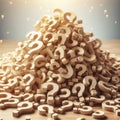Heap of Question Marks on Table, Concept Representing Confusion, Questions, or Solutions