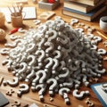 Heap of Question Marks on Table, Concept Representing Confusion, Questions, or Solutions
