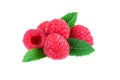 Heap of raspberries with fresh mint leaf isolated on white background Royalty Free Stock Photo