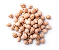 Heap of raw chickpea beans isolated on white background. Healthy vegetarian food concept. Pile of uncooked chickpeas