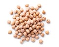 Heap of raw chickpea beans isolated on white background. Healthy vegetarian food concept. Pile of uncooked chickpeas