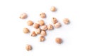 Heap of raw chickpea beans isolated on white background. Healthy vegetarian food concept. Pile of uncooked chickpeas