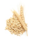 Heap of raw oatmeal and spikelets on white background Royalty Free Stock Photo
