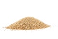 Heap of raw, uncooked quinoa seed on white background