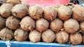 A heap of ripe coconuts stacked together Royalty Free Stock Photo
