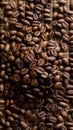 Heap of roasted coffee beans arranged intricately on a matting