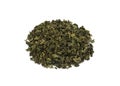 Heap of Rolled leaves of Chinese Oolong green tea isolated on white background