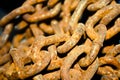 Heap rusty iron chains, closeup shot