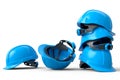 Heap of safety helmets or hard caps for carpentry work on white background