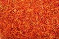 Heap of saffron as a background. Top view. Flat lay Royalty Free Stock Photo