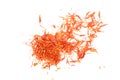 Heap of saffron isolated on white background. Top view. Flat lay Royalty Free Stock Photo