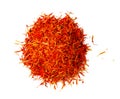 Heap of saffron threads isolated on white background