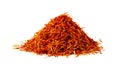 Heap of saffron threads isolated on white background