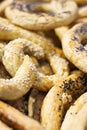 Heap of salted pretzels or cookies. Concept of unhealthy food Royalty Free Stock Photo