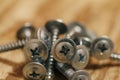Heap screws macro photo. There is space for text Royalty Free Stock Photo