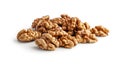 Heap of shelled walnuts on a white background. Royalty Free Stock Photo