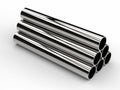 Heap of shiny metal pipes on white background Royalty Free Stock Photo