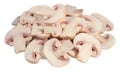 Heap of sliced mushrooms on a white