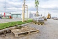 Heap of sod rolls for installing new lawn, unrolling grass Royalty Free Stock Photo