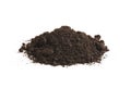 Heap of soil humus, on a white background. Pile black earth.