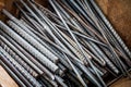 Heap of steel rods in construction site Royalty Free Stock Photo