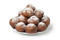 Heap of sugared fried fritters or oliebollen