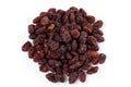 Heap of sultana raisins on white