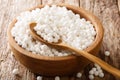 Heap of tapioca pearls close-up in a bowl on a table. horizontal Royalty Free Stock Photo