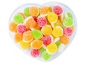 Heap tasty fruit candy lie on plate