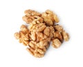 Heap of tasty walnuts on white background