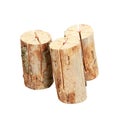 Heap of three logs with a built in lighter isolated on a white