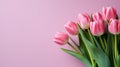 heap of tulips on pink pastel color background with copy space