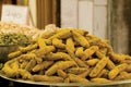 Heap of turmeric root at a spice market