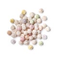 Heap of uncooked colorful tapioca pearls close up on white background Royalty Free Stock Photo