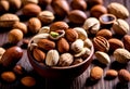 Heap of Various Nuts in a Wooden Bowl - Nutritious and Delicious