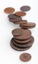 Heap of very old copper coins Royalty Free Stock Photo