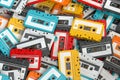 Heap of vintage audio cassettes. Retro music concept background Royalty Free Stock Photo