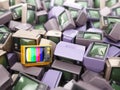 Heap of vintage tv. End of television. Conceptual background.