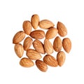 heap walnut almonds peeled top view isolated