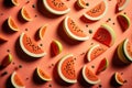 Heap of watermelon slice as backround. AI generation