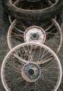 Heap of wheels of old motorbike Royalty Free Stock Photo