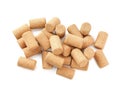 Heap of wine bottle corks isolated on white, top view Royalty Free Stock Photo