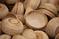 Heap Wooden bowls or baskets made of vines. Kitchen utensils from natural materials. Production of tableware. Abstract