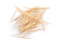 Heap of wooden toothpicks on white background, top view Royalty Free Stock Photo