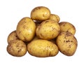 Heap of young potato isolated on white background with clipping path included. Organic potato right from the garden
