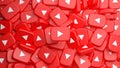 Heap of YouTube play buttons for a background in 3D rendering