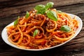 Heaped plate of Italian spaghetti Bolognaise Royalty Free Stock Photo